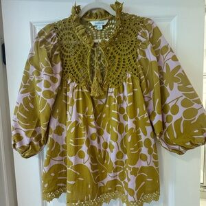Sundance Olive and Pink Floral Lace Blouse